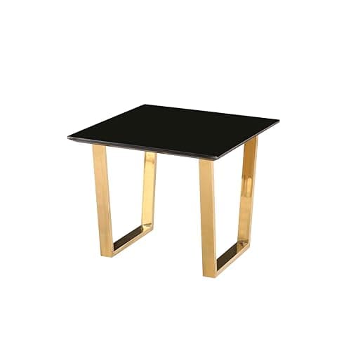 Image of LPD Home Antibes Lamp Table – Black High Gloss Top with Polished Gold Openwork Legs – Modern Luxury Side Table / Accent Table – Contemporary Living Room Furniture