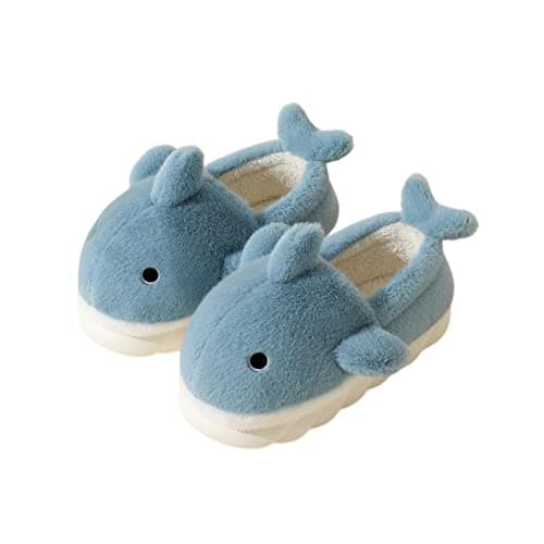 Image of STAR FIRE Women's Slippers Shark Slippers Adult Warm Plush Slippers Animal Slippers (Blue-Shoe), 9/10 UK