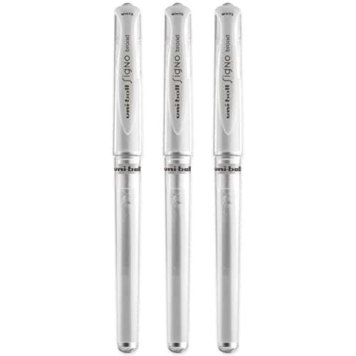 Image of Uni-Ball UM-153 Signo Broad Point Gel Pen - White - by Uni-ball (Pack of 3)