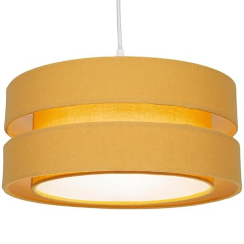 Image of Contemporary Quality Ochre Mustard Linen Fabric Triple Tier Ceiling Pendant Lamp Shade | 60w Maximum | Designer Style | 35cm Diameter by Happy Homewares