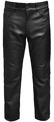 Image of Skintan Mens Leather Classic Motorcycle Trousers Jeans - 31" Inside Leg (Short L29 W34) Black