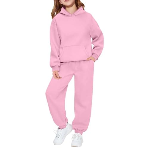 Image of Kids Tracksuit Full Set 2 Piece Sport Outfit Boys Girls Long Sleeve Hoodie Sweatshirts and Loose Sweatpants Bottom Jogging Pants Activewear Track Suit (Pink, 9-10 Years)