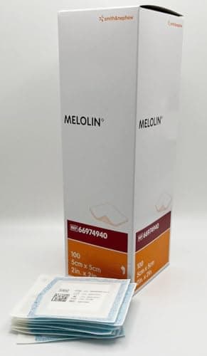 Image of MELOLIN Dressings - 50 Pack, 5cm x 5cm - Sterile, Low Adherent, Absorbent, Non-Sensitising Wound Care Pads