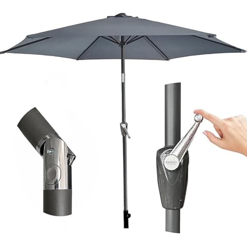 Image of GardenCo 2m Outdoor Parasol - Crank Up & Tilt Garden Parasol Umbrella - UV Rated 50-38mm Pole (2m, Grey)