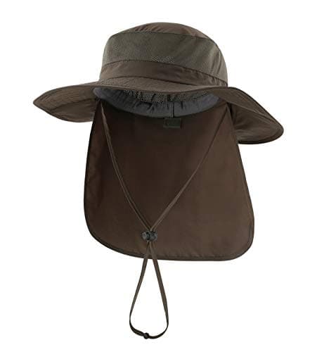 Image of Decentron Outdoor UPF50+ Mesh Sun Hat Wide Brim Fishing Hat with Neck Flap (Army Green)