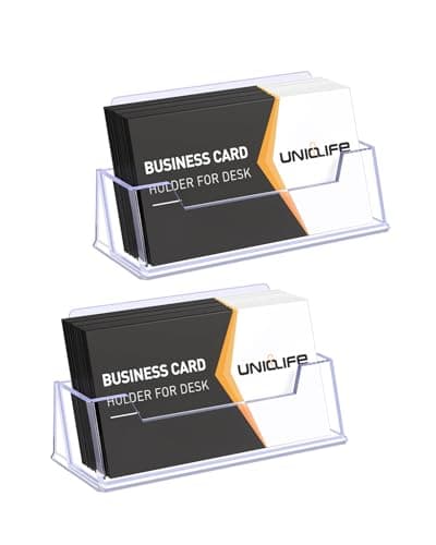 Image of Uniclife 2 Pack Acrylic Business Card Holder for Desk 1 Slot Clear Business Card Display Stand for Men & Women Desktop Business Card Organizer Card Stand for Office Home Exhibition, 60 Card Capacity