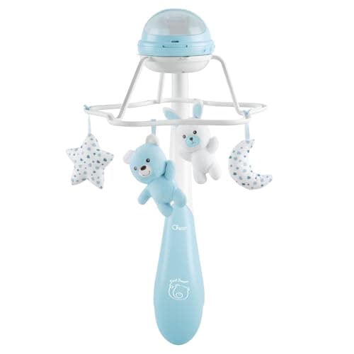Image of CHICCO First Dreams Rainbow Musical Carousel, 3-in-1 Newborn Carousel with Soothing Melodies and Rainbow Projection, with 4 Soft Pendants, Compatible with Next2Me Cradles, 0 Months +, Blue