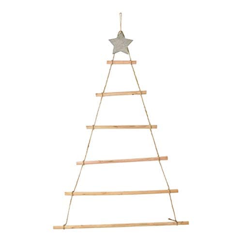 Image of Wall Decoration Hanging Christmas Tree 80cm Wooden Rope Ladder Hanging Wall Branch Christmas Tree Decoration, Pre-lit Wooden Stair Tree Christmas Decoration