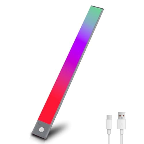 Image of REYLAX Wireless RGBW LED Light Bar 40CM Colourful Motion Sensor Light with White Light Dimmable Rechargeable Under Counter Ambient Rainbow Light Strip for Home Decor Computer Gaming Room