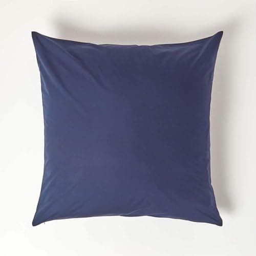 Image of HOMESCAPES Navy Blue Pure Egyptian Cotton Euro Size Pillowcase 60 x 60 cm 200 TC 400 Thread Count Percale Equivalent Large Square Pillow Case with Zip Pack of 2