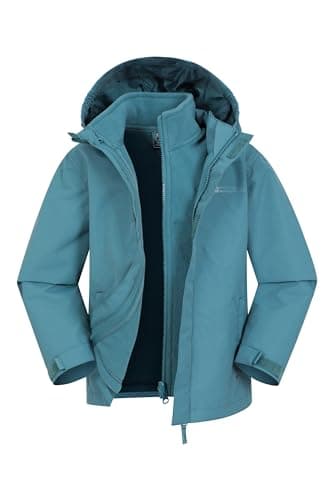 Image of Mountain Warehouse Fell Kids 3 in 1 Jacket - Water-Resistant Triclimate Raincoat, Detachable Inner Coat & Packaway Hood - Spring Summer, Walking, Hiking & Outdoors Teal Kids Size 3-4 Years
