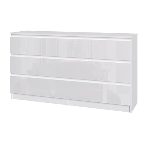 Image of Panana High Gloss Fronts and Matte Sides Chest of Drawer, 3/4/5/6 Drawers Wooden Dresser No Handle Sleek Design Bedside Table Storage Cabinet for Bedroom Living room Furniture (White, 6 Drawers)