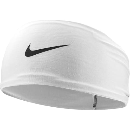 Image of Nike Men's Dri-Fit Fury Classic Wide Headband, Running, Fitness, Training, Sports Hairband, Wide, Sweat-Wicking, White/Black/Black, One Size