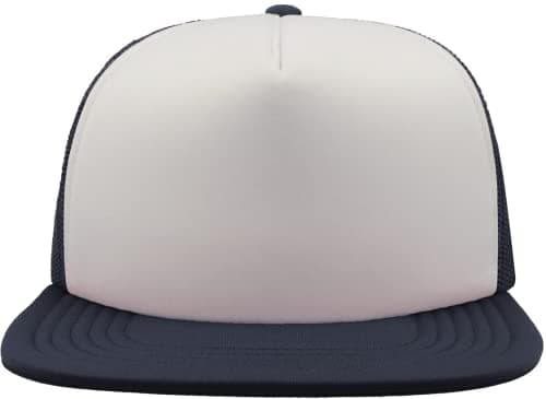 Image of COOZO Unisex Snap 90s Flat Visor 5 Panel Trucker Cap - White/Navy - One Size