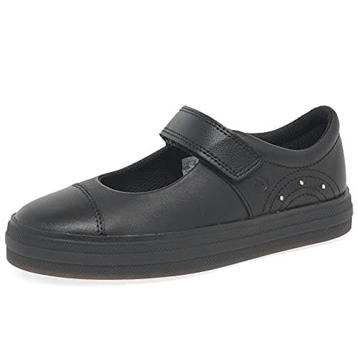 Image of Clarks Flare Shine Kid Leather Shoes in Black Wide Fit Size 10