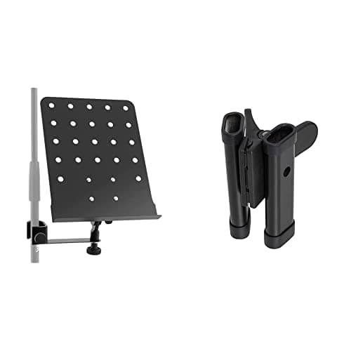 Image of TIGER MSA30-BK Microphone/Music Stand Attachment for Lyrics, Sheet Music, Scores - Clamp Arm with Desk - Black & Stagg DSH Drum Stick/Beater Holder Clamps on Kit