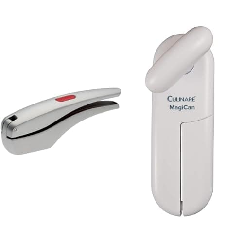 Image of Zyliss Garlic Press Susi 3, Aluminium, Silver, No Need to Peel Garlic Crusher & Culinare C10015 MagiCan Tin Opener, White, Plastic/Stainless Steel, Manual Can Opener, Comfortable Handle for Safety