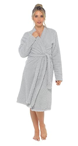 Image of Lora Dora Womens Luxury Teddy Bear Fleece Long Cardigan Robe + Belt Ladies Dressing Gown Grey XL/UK 20-22