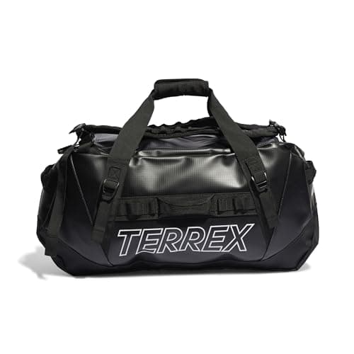 Image of adidas Unisex Terrex RAIN.RDY Expedition Duffel Bag M - 70L, Black/White, One Size
