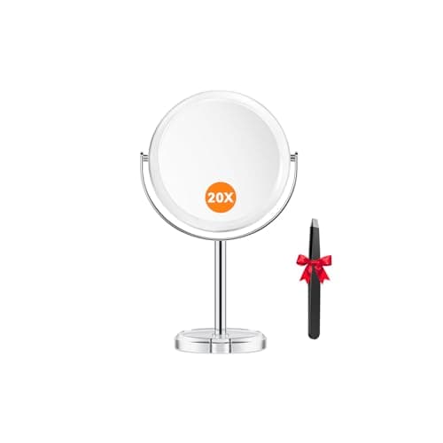 Image of Auxmir 20X Magnifying Vanity Mirror with Tweezers, 6.8'' Double Sided 20X/1X Magnifying Makeup Mirror with Stand, 360° Rotation Bathroom Vanity Mirror for Shaving, Dressing Table, Desktop, Bedroom
