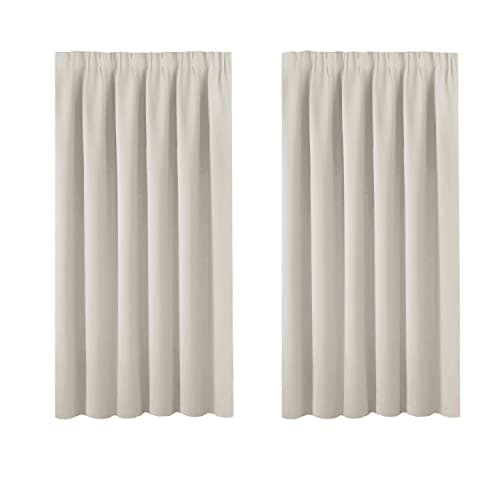 Image of BellaHills Bedroom Blackout Curtain and Drape - Window Treatment Thermal Insulated Solid Pencil Pleat Blackout Drapery for Bedroom 66 x 54 Inch, 2 Panels, Light Beige