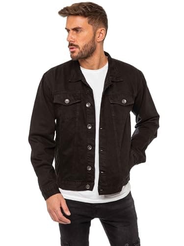 Image of 989Zé ENZO Mens Jacket Casual Classic Denim Regular Fit Western Style Trucker Coat EZJ391 BLACK L