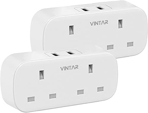 Image of VINTAR Double Plug Adaptor with 2 USB, 2 Way Plugs Extension Multi Sockets Wall Charger Adapter, 13A UK 3 Pin Power Socket for Bedroom, Office, Kitchen, White,2 pack