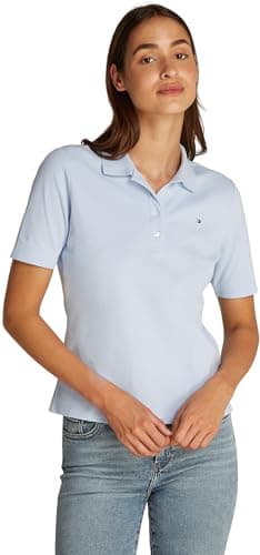 Image of Tommy Hilfiger Women's Regular Fit Short Sleeve Polo Shirt, Blue (Breezy Blue), XS