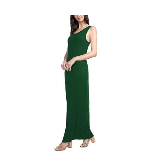 Image of BODYWEAR LTD Womens Plain Muscle Racer Back Sleeveless Bodycon Long Maxi Dress (Bottle Green, 12-14)