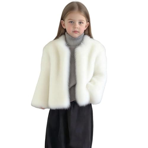 Image of Slxbear White Fluffy Faux Fur Coat for Kids Toddler Girls Winter Open Front Long Sleeve Cardigans Elegant Prom Stylish Shaggy Warm Jackets Cosy Faux Fur Jackets Outwear 5-6 Years