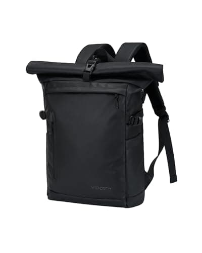 Image of Waterfly Roll Top Backpack Rucksack: 18L Bagpack Water Resistant Daypack for Men Women Rolltop Laptop Daysack with Multiple Compartments for School Commuting Travel, Black