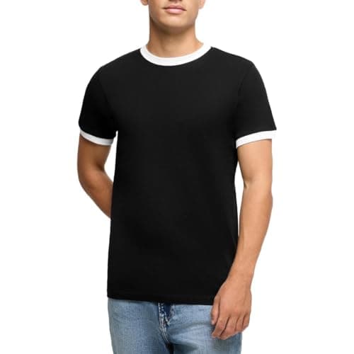 Image of Spreadshirt Back to The Future Logo with Delorean Time Machine Merch Men's Ringer Shirt, XXL, Black/White