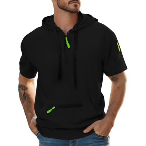 Image of Cocila Hoodies For Men Quarter Zip Hoodie Lightweight Sweatshirt Pullover Oversized Tshirts With Pocket (Black, L) Mens Green Black Christmas 4Xl Junmers Round Neck Work Red Men'S Junmerss 5Xl