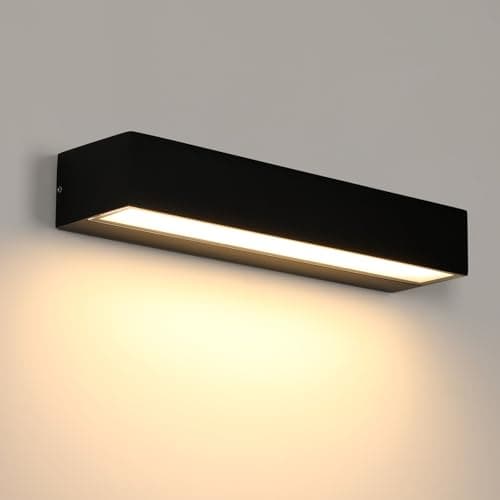 Image of Riserva Outdoor Wall Lights, 16W Modern Black Outdoor Wall Lamp IP65 Waterproof, 3000K Warm White Outside Wall Lights for Patio, Entrance, Garden, Garage, Hallway, Corridor