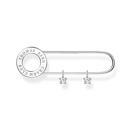 Image of THOMAS SABO Sabo 925 Sterling Silver Safety Pin Brooch with White Stones - 1.3cm x 4.3cm X0279-225-14, 4,3cm, Silver, Cubic Zirconia