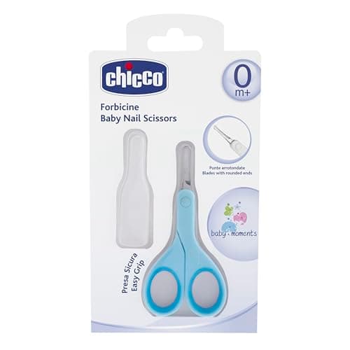 Image of Chicco Nail Scissors for Babies and Children, Stainless Steel Baby Scissors with Curved Blades and Rounded Tips, Protective Case, Non-Slip Rubber Handle, Baby Accessories for Newborns from 0 Months