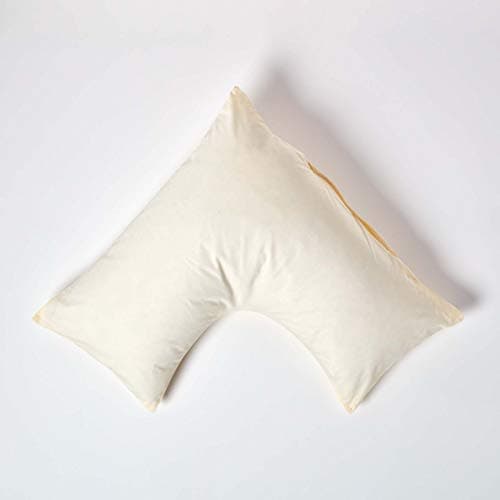 Image of HOMESCAPES Cream Pure Egyptian Cotton V-Shape Pillowcase 200 TC 400 Thread Count Percale Equivalent Pillow Case For Nursing Pregnancy and Elderly