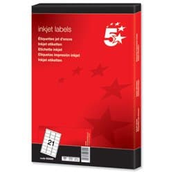 Image of New. 5 Star Addressing Labels Inkjet 21 per Sheet 63.5x38.1mm White [2100 Labels]