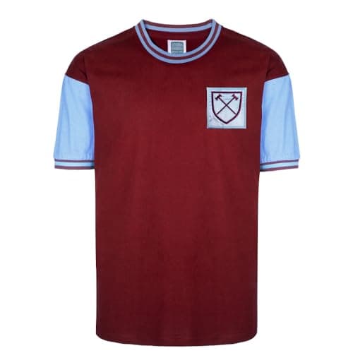 Image of Score Draw West Ham United 1966 No 6 Retro Football Shirt Claret/Sky X-Large Cotton