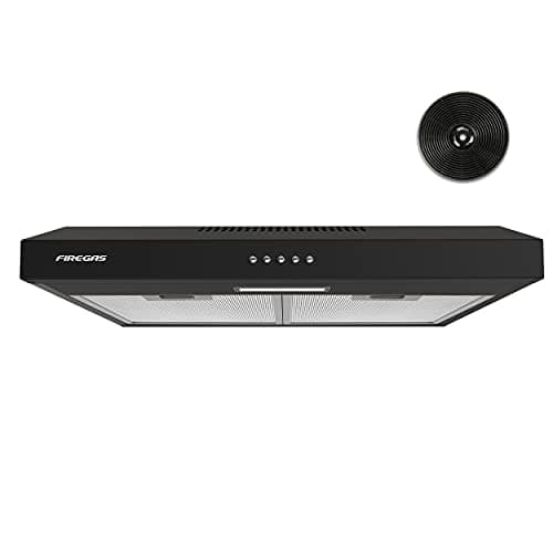Image of FIREGAS 60cm Visor Cooker Hood LED Extractor Hood Under Cabinet Hood Wall Mounted Extractor Fan Kitchen 600 mm Top Vented Range Hood,Black