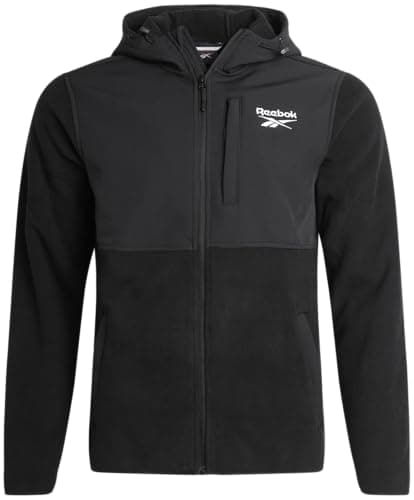 Image of Reebok Mens Fleece Jacket - Lightweight Polar Fleece Zip Up Winter Jackets for Men - Gym Workout Running Outdoor Mens Jacket, Black Ink, M