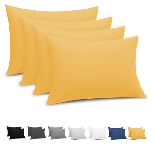 Image of Grace Pillow Cases 4 Pack - Brushed Microfiber Pillowcases - Ultrasoft Hypoallergenic Pillowcases 4 Pack With Envelope Closure - Non Iron Breathable Gold Pillow Covers (50 x 75 cm)