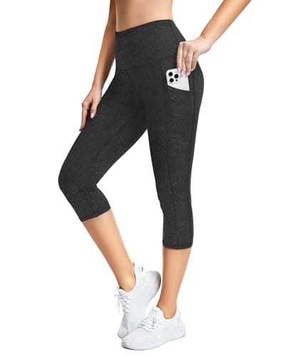 Image of SIMIYA Womens Sports Leggings High Waist Cropped Leggings with Pockets 3/4 Length Capris Pants Sports Gym Workout Running Yoga Pants (Capris-Grey,XL)