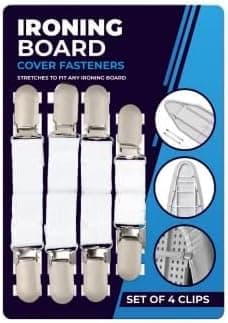 Image of Romaxx Premium Ironing Board Cover Clips Fasteners to Keep Cover Flat and Secure on The Board Elastic Brace Straps Laundry Home Set OF 4 Clips (White)