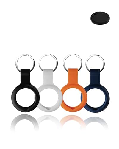 Image of (4 Pack) Case for Chipolo ONE Key Finder - Durable, Eco-Friendly Silicone, Shockproof, Easy-to-Remove and Anti-Lost Design, Black & White & Orange & Blue