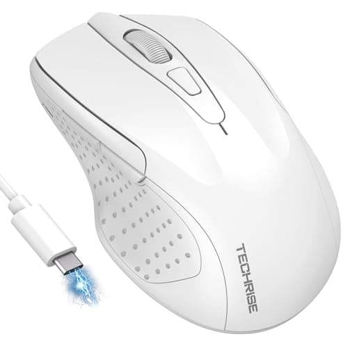 Image of TechRise Bluetooth Mouse, Rechargeable Wireless Mouse (BT5.0/3.0 & 2.4G), 4800DPI Adjustable, 8-Button Silent Computer Mice, USB Ergonomic Wireless Mouse for Laptop PC Mac, White