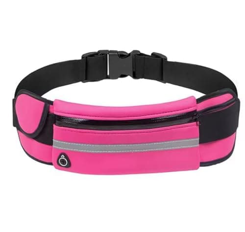Image of Running Belt with Phone Holder | Running Waist Pack for Phones, Headphones and Water Bottle | Waterproof Running Belt for Women and Men (Black) (Pink)