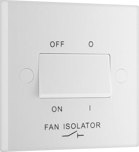 Image of British General BG Electrical Fan Isolator Switch for Bathrooms and Ensuites, Triple Pole, Single Wide Rocker, Square Edge, Nexus 900 Series, White Moulded, 10A, 915