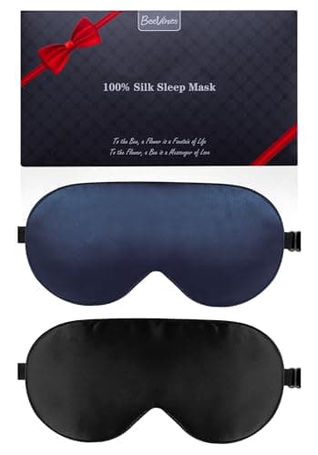 Image of Silk Sleep Mask, 2 Pack 100% Real Natural Silk Eye Mask with Adjustable Strap, Eye Sleeping Mask, BeeVines Eye Sleep Shade Cover for Summer Travel Yoga Nap Reduces Puffy Eyes (Black & Blue)