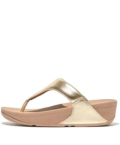 Image of Fitflop Women's Lulu Leather Flip Flops, Toe-Post Sandals, Comfortable with Natural Arch Support - Platino - 6 UK